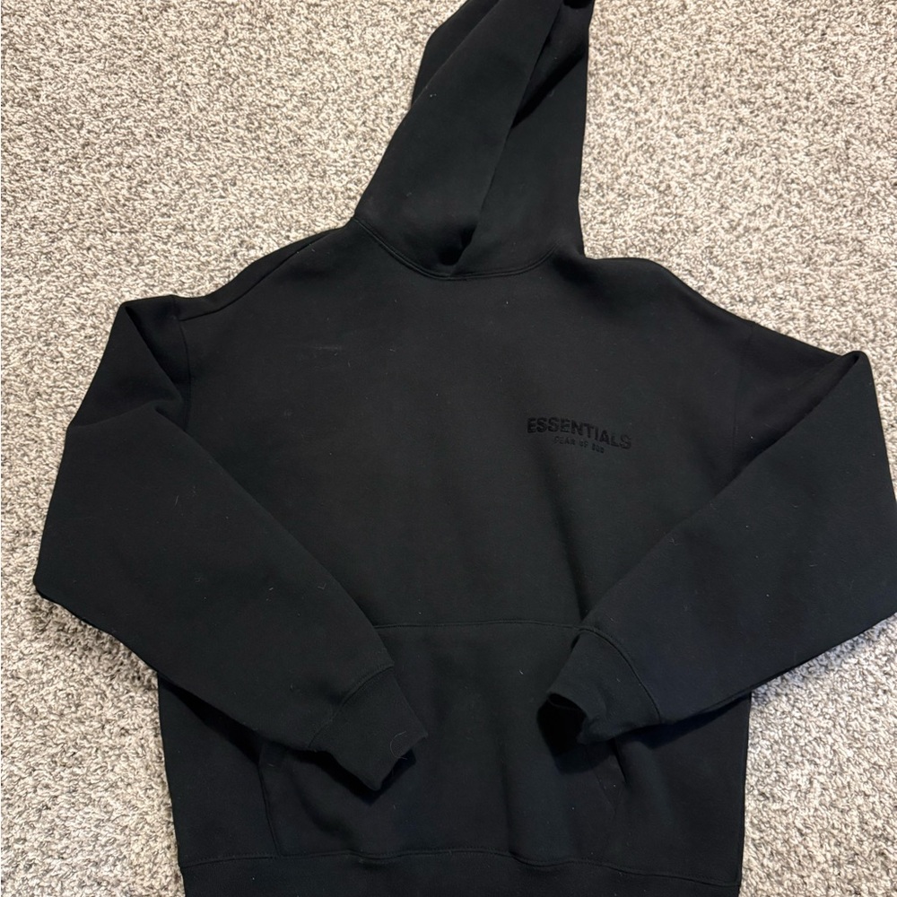 Essentials Black Pullover Hoodie with Tonal Logo